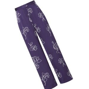 Jason Wu Collective Pants Women's 14 Blue Floral Wide Leg Jacquard Trousers EUC